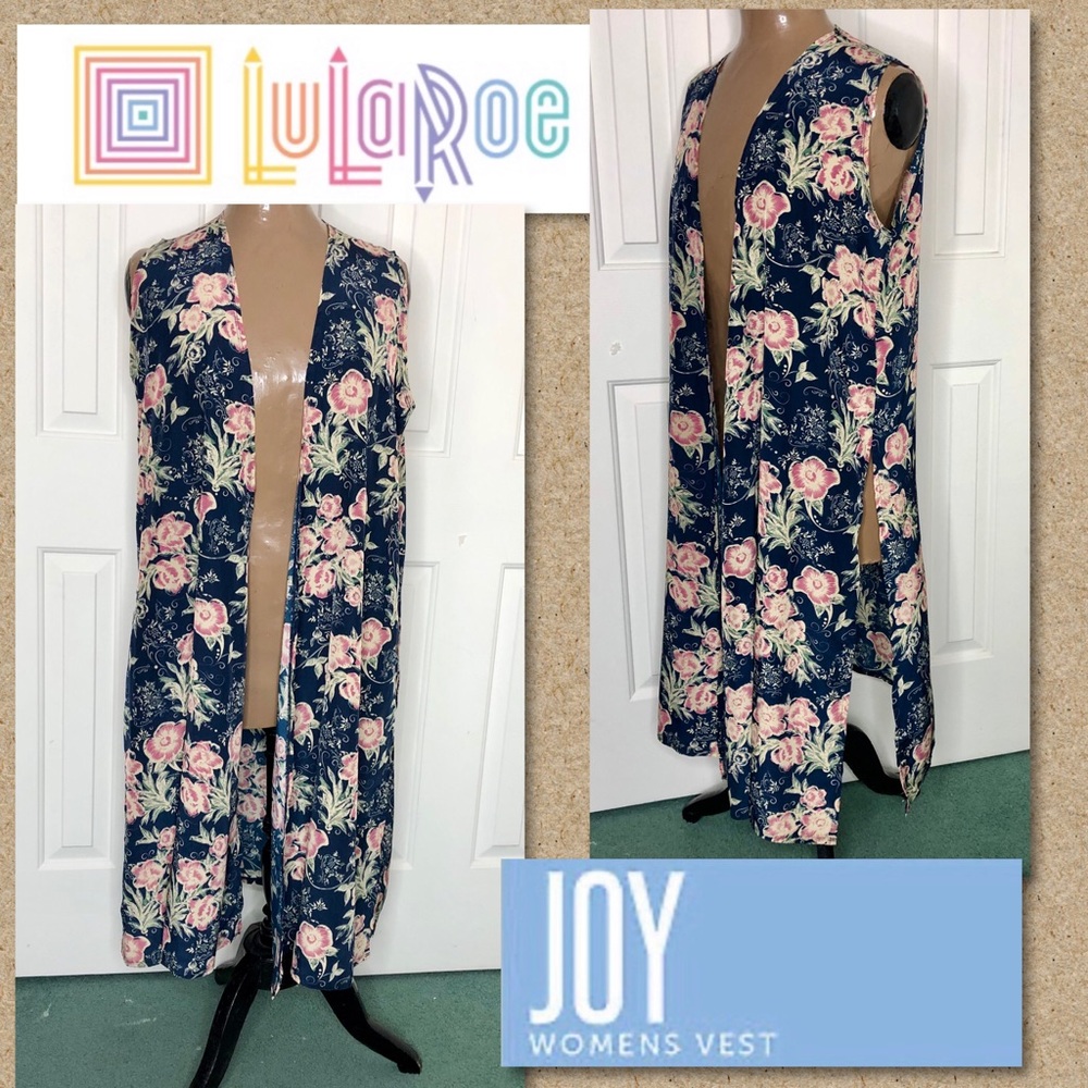 🌵LuLaRoe Navy&Pink Joy Sleeveless Duster Vest  M